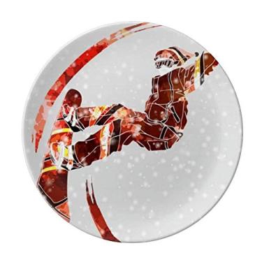 Imagem de Prato de ilustração para skate esportivo em aquarela, esqui, porcelana, salver, louça, jantar