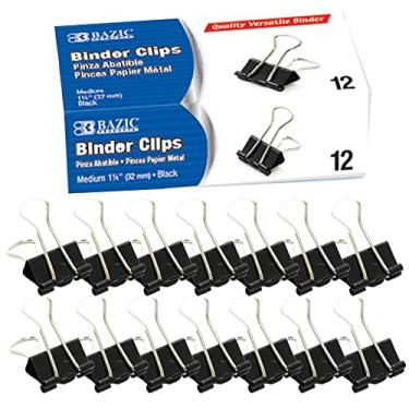 Imagem de BAZIC Clipes de fichário médio 32 mm, preto, clipes de papel, clipes de papel para escritório, material escolar, cozinha doméstica (pacote com 12), 1 pacote