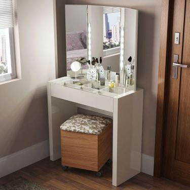 Imagem de Penteadeira Reta 1 Gaveta Com Led Off White Tw130l - Dalla Costa