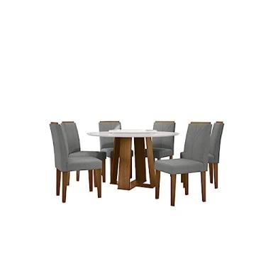 Imagem de Sala de Jantar Isabela 1,35m com Tampo Giratorio e 6 Cadeiras Amanda Ype/off White/linho Cinza Claro - Fdecor