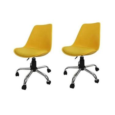Imagem de Kit 2 Cadeiras em ABS Pelegrin PEL-C032A Amarela com Design Eames DKR Office 