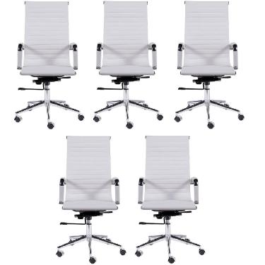 Imagem de Kit 5 Cadeiras Escritório Eames Presidente Esteirinha Branca