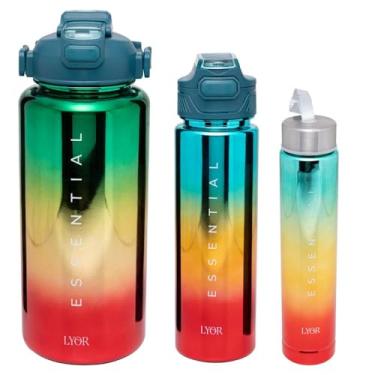 Imagem de Conjunto 3 Garrafas Squeeze de Policarbonato Metalizado Degradê Verde - Lyor