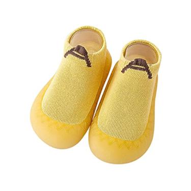 Imagem de Macacão infantil para meninos e meninas meias infantis de lã quente meias de chão antiderrapantes para bebês sapatos de caminhada, Amarelo, 18-24 Months