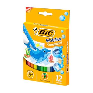 Imagem de Canetinha Hidrográfica BIC Evolution, c/ 12 Cores, Ultra Lavável, Ponta Resistente, 940599, 1 Unidade
