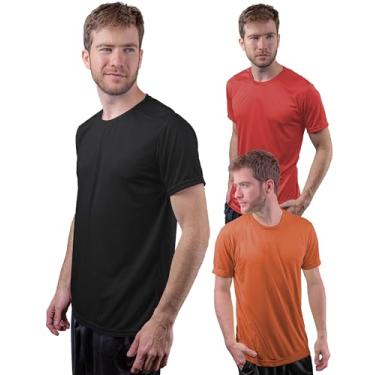 Imagem de Kit 3 Camisetas Dry-Fit Com Proteção UV 50+ Manga Curta Térmica Tecido Termodry Academia Secagem Rápida - Vermelho, Preto, Laranja - M