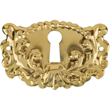 Imagem de Capa decorativa de fechadura de latão estampado extravagante | 4,5 cm L x 3,8 cm A | Placa de proteção para porta de armário, gavetas de cômoda, mesa | Ferragens de móveis antigos | UA-83PB