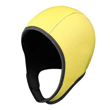Imagem de Tachiuwa Capuz de mergulho chapéu de natação neoprene wetsuit capuz adulto com cinta de queixo touca de natação térmica surf capuz para canoa caiaque, amarelo