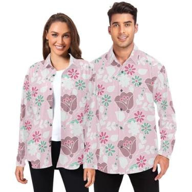 Imagem de GuoChe Camiseta masculina manga comprida unissex com bolsos para namorados corações rosa bolhas de amor palavras de amor, Dia dos Namorados cores pastel flores rosa, PP
