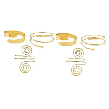 Imagem de TENDYCOCO 6 pçs pulseira geométrica ouro bijuteria pulseira de punho para mulheres punhos de braço pulseiras acessórios de ouro para mulheres punho dourado três peças terno roupas Miss metal, 8X8 CM,