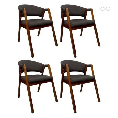 Imagem de Kit 4 Cadeiras de Jantar Estofada Madeira com Braço Ravena Curva Marrom Café CCS