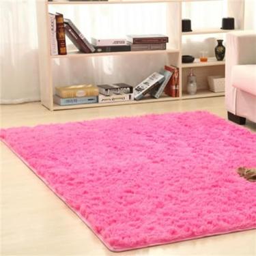 Imagem de Tapetes de área ultra macios quadrados tapetes macios para o quarto sala de estar tapete desgrenhado decoração de casa, rosa vermelha, 100x200cm