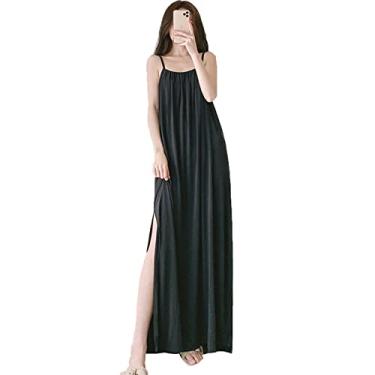 Imagem de Pijamas Femininas Saia Suspender, Mulheres Vestes Algodão Leve, Soft Sleepwear Senhoras Loungewear (Color : Black, Size : X-Large)