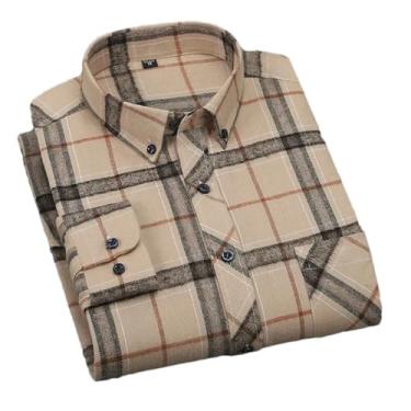 Imagem de Camisa social masculina plus size para lazer masculina algodão lixado flanela quente casual manga longa gola xadrez, Algodão 9918, PP