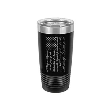 Imagem de Rogue River Tactical Caneca de viagem com bandeira dos EUA Pledge of Allegiance, 590 ml, com tampa, isolada a vácuo, presente veterinário militar quente ou frio, preto