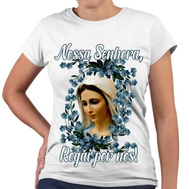 Imagem de Camiseta Baby Look Nossa Senhora Flores Azuis Religiosa - Web Print Es