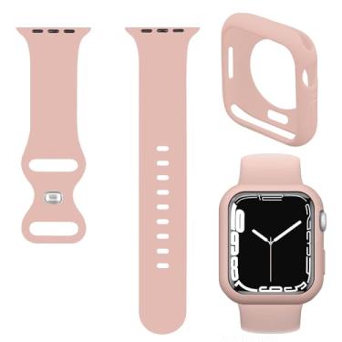 Imagem de Raamax Pulseira de silicone macio com capa protetora fina compatível com Apple Watch Watch 38 mm Series 3 2 1, rosa areia