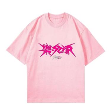 Imagem de Camiseta unissex Stray Kids Rock Star Album Merch Felix Jisung Hyunjin Minho Bangchan Changbin Concerts, Rosa - B, G