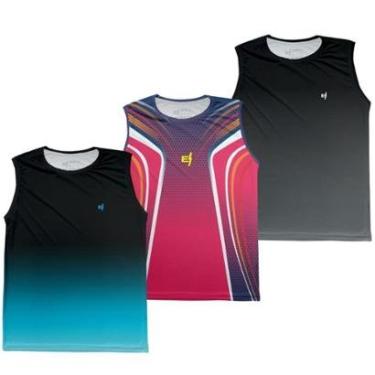 Imagem de Regata Masculina Estampada Esportiva Proteção UV50+ Kit 3-Masculino