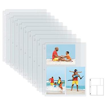 Imagem de Better Office Products Folhas de refil de álbum de fotos, formato misto de 10 x 15 cm, peso pesado, refis de página de fichário de fotos com 3 anéis transparentes de diamante, total de 600 fotos