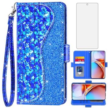 Imagem de Asuwish Capa de telefone para Motorola Edge+ Plus 2023/Edge 40 Pro 5G/Moto X40 Capa carteira com protetor de tela e alça de pulso flip porta-cartão de crédito Bling Glitter Stand Cell X + mulheres