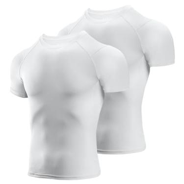 Imagem de Niksa Camisetas masculinas de compressão, pacote com 2, camisetas de compressão atlética de manga curta e secagem fresca, 2 Branco, P