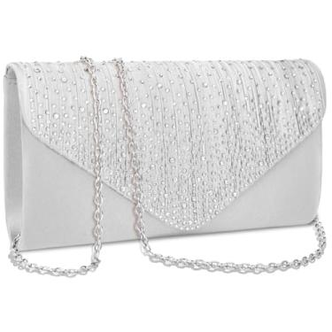 Imagem de BBjinronjy Bolsas clutch para mulheres, bolsa de mão formal com strass para festa de casamento, coquetel, formatura, jantar, Prata, Medium