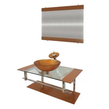 Imagem de Gabinete de Vidro 90cm Inox com Cuba Redonda Dourado Real
