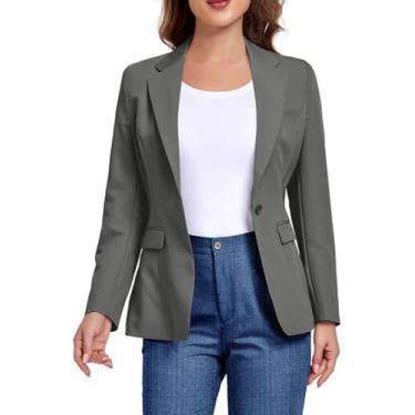 Imagem de Blazer feminino para trabalho escritório um botão slim fit smoking business blazer casual blazer jaquetas terno casual blazer jaquetas terno, Cinza, M