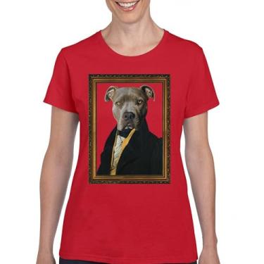 Imagem de Camiseta divertida Dapper Pittie Pit Bull Pet Owner Animal Lover Cute Dog Puppy Humor Adopt Pitbull Breed Camiseta feminina, Vermelho, 3G