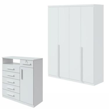 Imagem de Conjunto de Guarda-roupa Alonzo e Cômoda Da Vinci com Nicho Branco