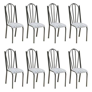 Imagem de Kit 8 Cadeiras De Cozinha Alasca Estampado Linho Pés De Ferro Cromo Preto - Pallazio