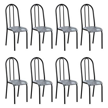 Imagem de Kit 8 Cadeiras De Cozinha Flórida Estampado Pará Cinza Pés De Ferro Preto