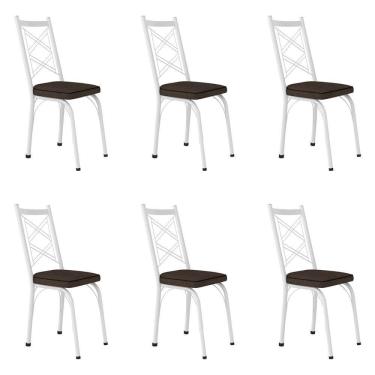 Imagem de Kit 6 Cadeiras De Cozinha Delaware Estampado Imbuia Pés De Ferro Branco