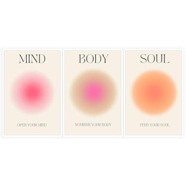 Imagem de Quark Pôster Mind Body Soul Aura Conjunto de 3 Tela Arte de Parede Citação Energia Espiritual Gradiente Y2k Impressões Estéticas Decoração de Quarto Espiritual Zen