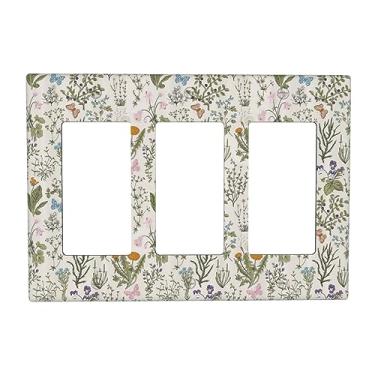 Imagem de Boho Floral Vintage Plantas de Jardim 3 Gang Balancim Capas de Interruptor de Luz Flores Botânico Tripla Tomada Placa de Parede Placa Decorativa GFCI para Decoração de Quarto de Casa de Banho