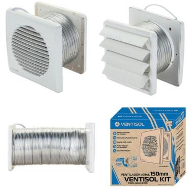 Imagem de Kit Exaustor Banheiro Completo Bivolt 15cm Duto Grade Inseto - Ventiso