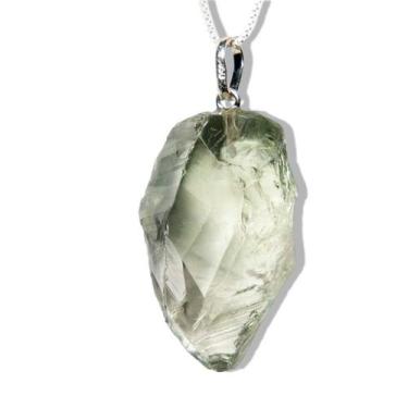 Imagem de Colar Pontinha Bruto Prasiolita Pedra Natural Pino Prata 950 - Cristai