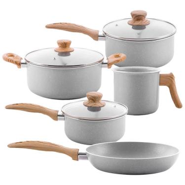 Imagem de Conjunto de Panelas Revestimento Antiaderente Cerâmica 5 Peças Brinox Ceramic Life Gris Cinza