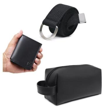 Imagem de Kit Necessaire Masculina Couro Com Carteira Porta Cartoes Cedulas e Ci