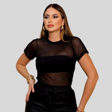 Imagem de Blusa Feminina de tule Manga Curta Preto - Mayara Manzano, Preto, GG