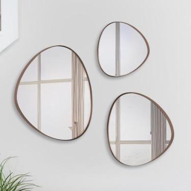Imagem de Trio Espelho Orgânico Decorativo Com Moldura Couro Várias Cores - Arth