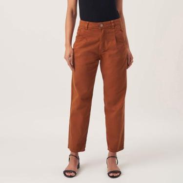 Imagem de Calça Jeans Color Mom Cintura Alta e Pregas Marrom Terroso - Bloom, Ma