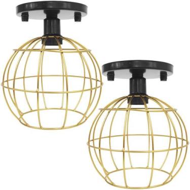 Imagem de 2 Lustres Teto Plafon Industrial Aramado Globo Retrô Luminária Sobrepo