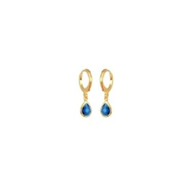 Imagem de Brinco Argolinha Pingente Cristal Azul Folheado Ouro 18k Antialérgico 