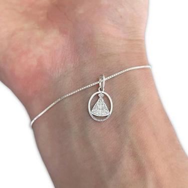 Imagem de Pulseira Feminina Pingente N S Aparecida Prata 925 Legítima - Hakuna J