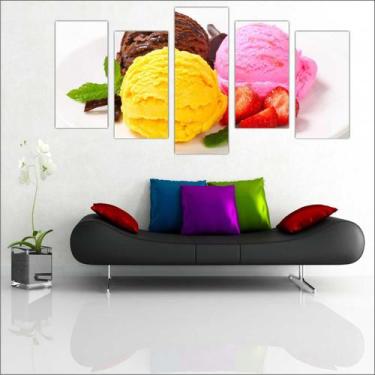 Imagem de Quadro Decorativo Sorvete Sorveterias Salas 5 Peças Com Moldura - Vita