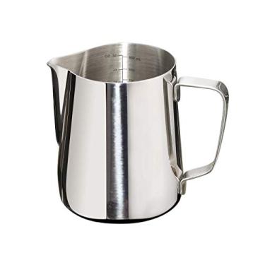 Imagem de Joytata Jarro para espumar leite de 946 ml, copo de aço inoxidável com balança de medição dupla, perfeito para espumador de leite latte Art 947 ml, aço inoxidável SUS304, jarra vaporizadora, 900 ml