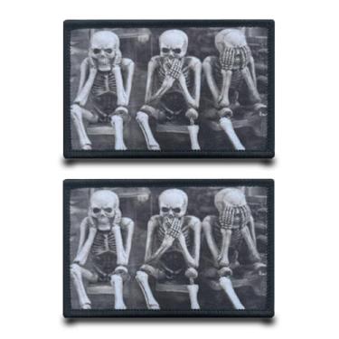 Imagem de 2 peças Emblema de caveira irmão engraçado bordado tático com gancho e laço aplique de bandeira militar para mochilas, roupas, jeans, jaqueta, chapéus, colete, bolsas, bonés