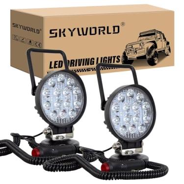Imagem de SKYWORLD 2 peças de suporte magnético de base de 42 W LED barra de luz de trabalho portátil para carro lâmpada spot feixe 4x4 ATV caminhão trator barco off-road